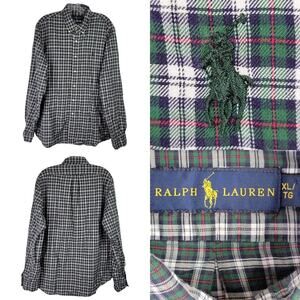 Polo Ralph Lauren Oxford Shirt Button Down LS Green Christmas Plaid Mens XL
